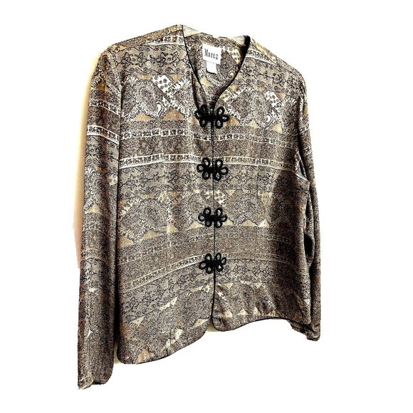 Asian Women Lite Jacket Size 18 Gold Black Semi Shinny Long Slvs Dressy Elegant - Picture 1 of 10